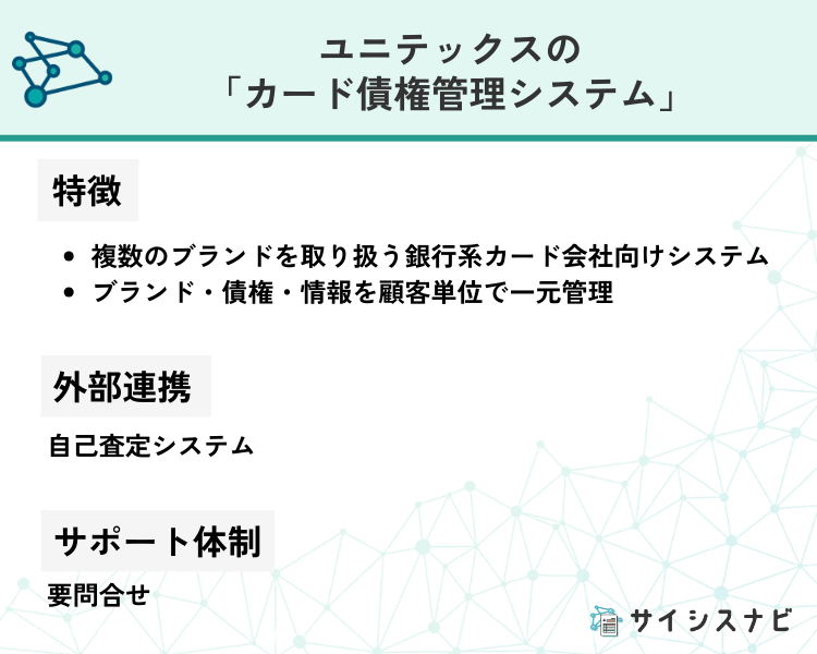 ユニテックス「カード債権管理システム」の特徴を表した図